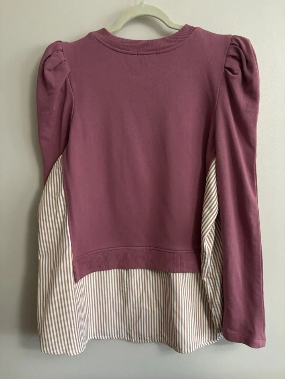 Anthropologie Maeve Puff Sleeve Twofer Layered Tunic Sweatshirt Pink Combo Sz XL - Picture 9 of 11